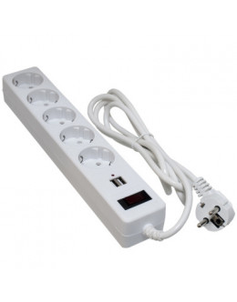 Мережевий фільтр живлення PATRON 1.8m + 2 USB 2.0, 2.1A, 5 роз. White (EXT-PN-SP-52-USB-W)